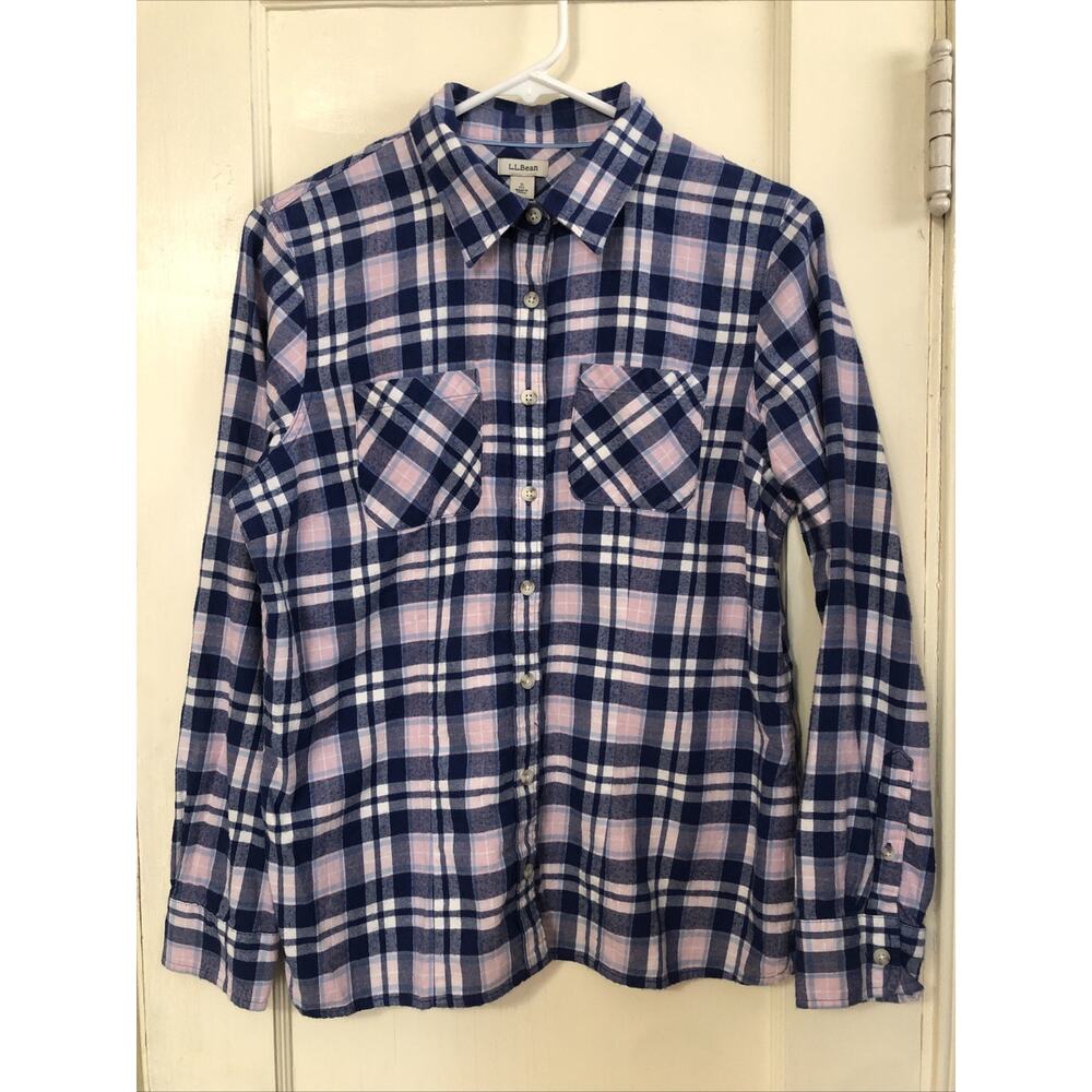 NWOT LL BEAN Women's Long Sleeve Purple & Pink Plaid Flannel Shirt Small